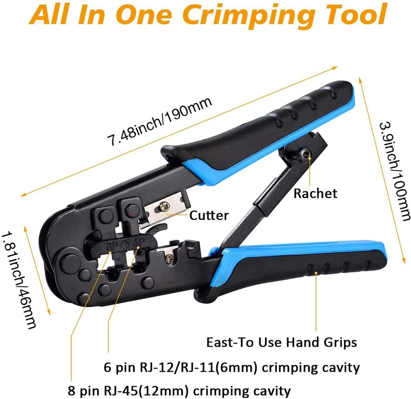 GoodsBazaar Heavy Dual Modular Network RJ45 RJ11 RJ12 Crimping Tool, Network Cable Cutting Network Interface Card(Blue, Black)