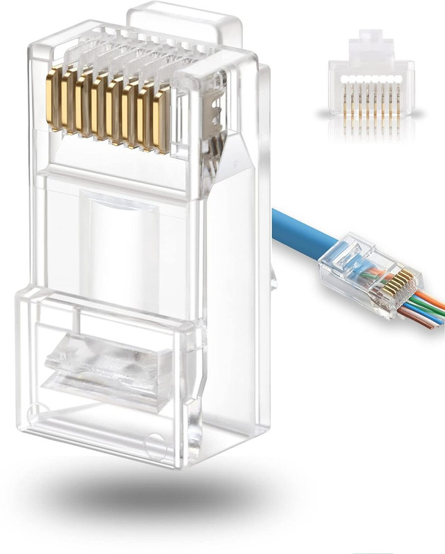 Sadow Pack of 10 RJ45, Cat5e,Cat6,Pass Through Connectors Gold Plated 3 Prong Network Interface Card(White)