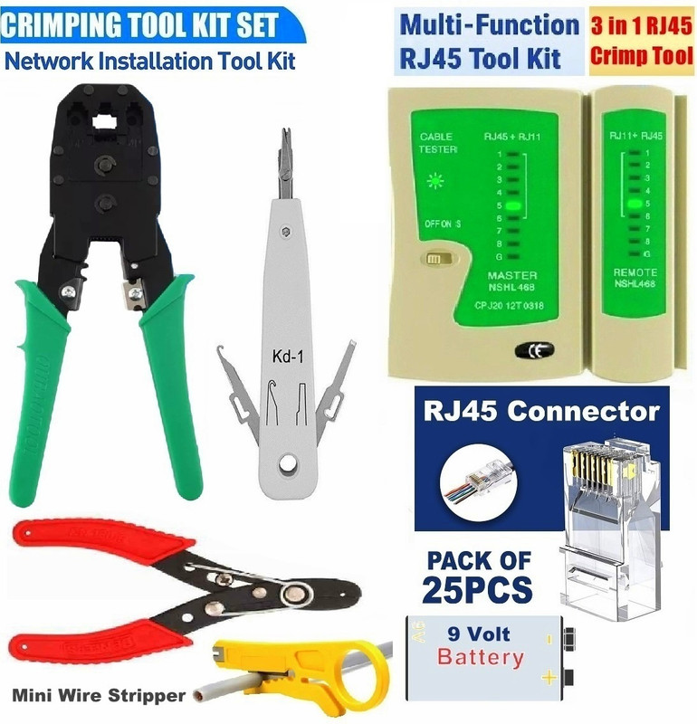 BALRAMA RJ45 RJ11 Cable Crimping Tool Kit Network LAN CCTV Camera Computer Wire Stripper Combo Set(Multicolor)