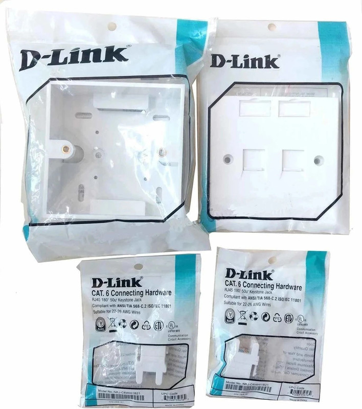 D-Link Two CAT6 I/O Keystone Jack + 1 Gang Box + 1 Dual Port Face Plate (Combo Set) Network Interface Card(White)