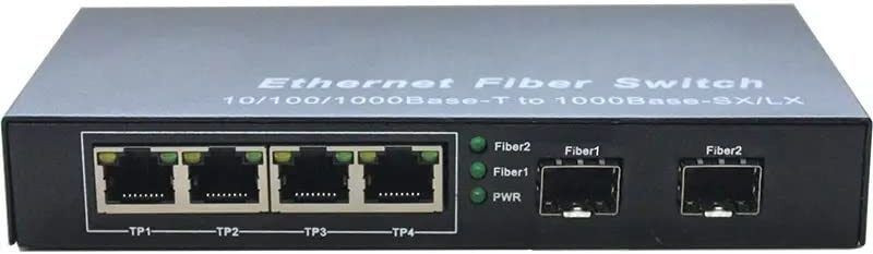 RAMEX 10/100/1000 Media Converter 4 RJ452 SFP Unmanaged, Plug N Play 6 Ports 1000 Mbps Unmanaged Network Switch(Black)