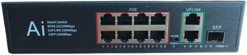 HANUTECH 16 Port PoE Switch 250W Unmanaged 10/100Mbps + 2 Gigabit Uplink + 1 SFP 1 Ports 100 Mbps Unmanaged Network Switch(Black)