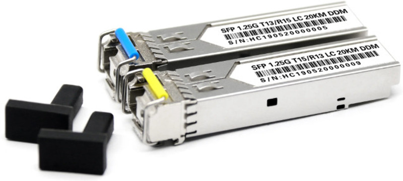HANUTECH Pair of 1.25G SInglemode Single Fiber SFP Bidi Transceivers 1310/1550nm LC 20KM 0 Ports 1000 Mbps Unmanaged Network Switch(Grey)