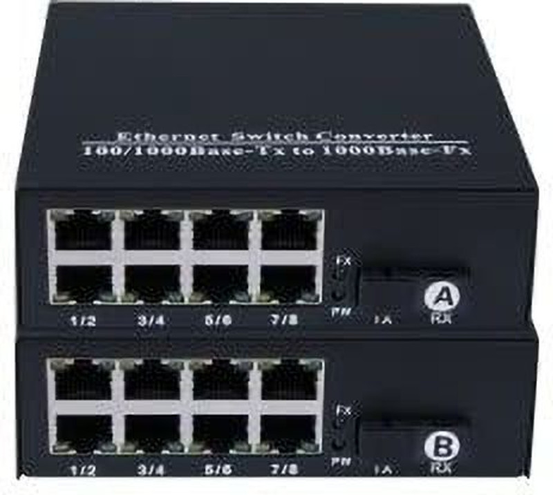 HANUTECH Media Converter RJ45 to 1000Mbps Fiber Optic Converter 1~120KM Transeivers 1 Ports 1000 Mbps Unmanaged Network Switch(Black)