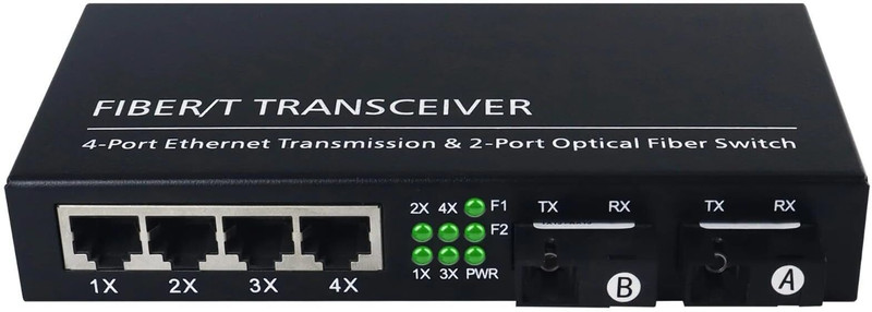 HANUTECH 4 Port Gigabit PoE Switch, 2 Singlemode Fiber Optic SC Ports 4 Ports 1000 Mbps Smart Network Switch(Black)