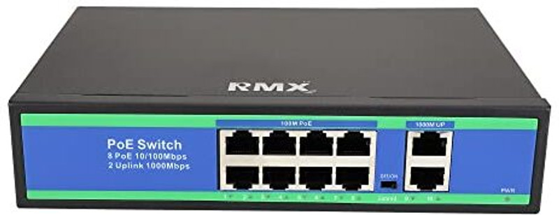 kathiriyas RMX PoE++ Support with 2-Port Network Uplink Port Built-in 96W Power Supply 8 Ports 100 Mbps Unmanaged Network Switch(Grey)