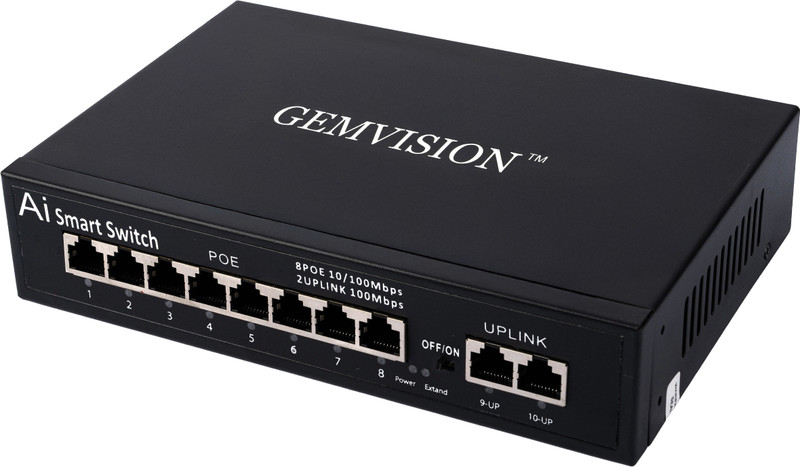GEMVISION 8 PORT Desktop Hub PoE up to capacity 8 Ports 100 Mbps Unmanaged Network Switch 10 Ports 100 Mbps Unmanaged Network Switch(Black)