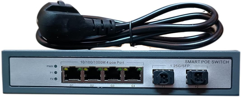 HANUTECH Unmanaged PoE Switch 4 Port,1000M 4FE PoE+2FX 1.25G SFP Ports 6 Ports 1000 Mbps Smart Network Switch(Grey)