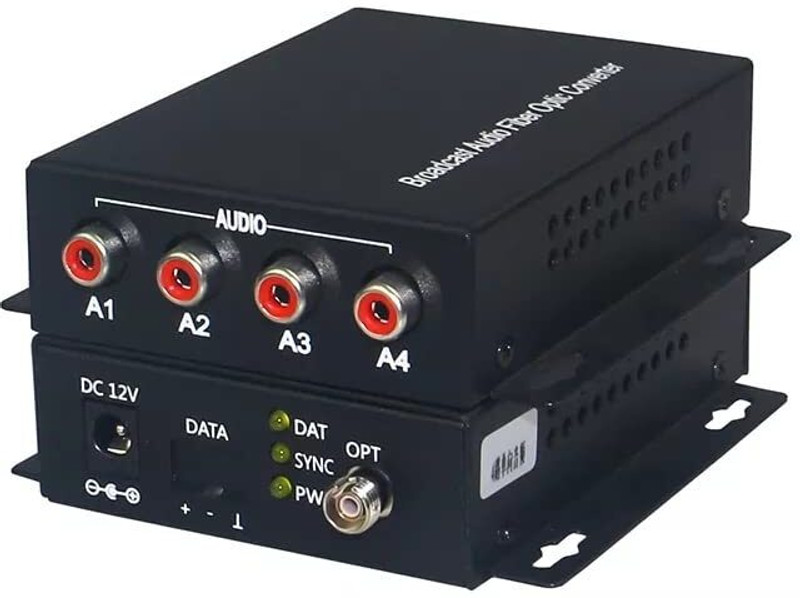 HANUTECH 4CH Audio to Fiber Media Converter FC Interface Transmission 20KM 1 Ports 1000 Mbps Unmanaged Network Switch(Black)