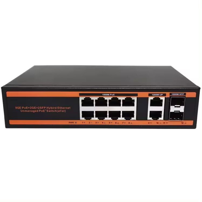 HANUTECH 8GE PoE + 2GE Uplink + 2SFP Hybrid Ethernet Unmanaged Switch 10 Ports 1000 Mbps Unmanaged Network Switch(Black)