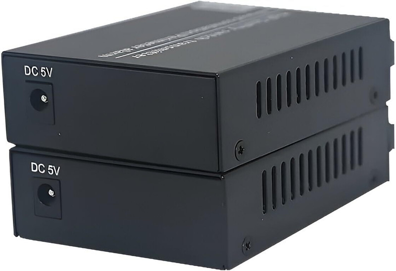 HANUTECH 2-Channel Bi-Directional Dry Contact Closure Fiber Converter 20KM 0 Ports 1000 Mbps Unmanaged Network Switch(Black)