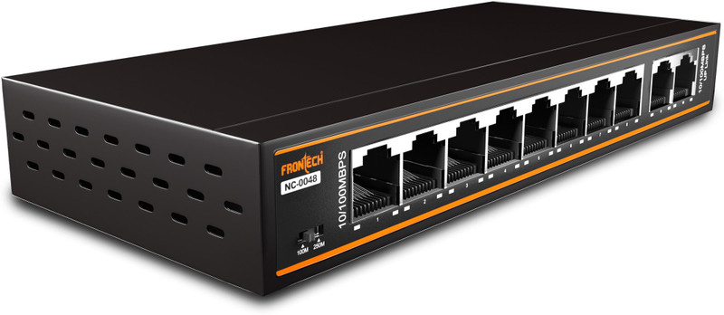 Frontech Gigabit PoE Switch | 10/100/1000Mbps | 2Gigabit Uplink Port | 20Gbps Bandwidth | 8 Ports 100 Mbps Unmanaged Network Switch(Black)