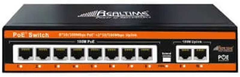 Realtime 8 Port CCTV PoE Switch 10/100 Mbps 2 Uplink Ethernet Ports Metal Network Switch 8 Ports 100 Mbps Smart Network Switch(Black)