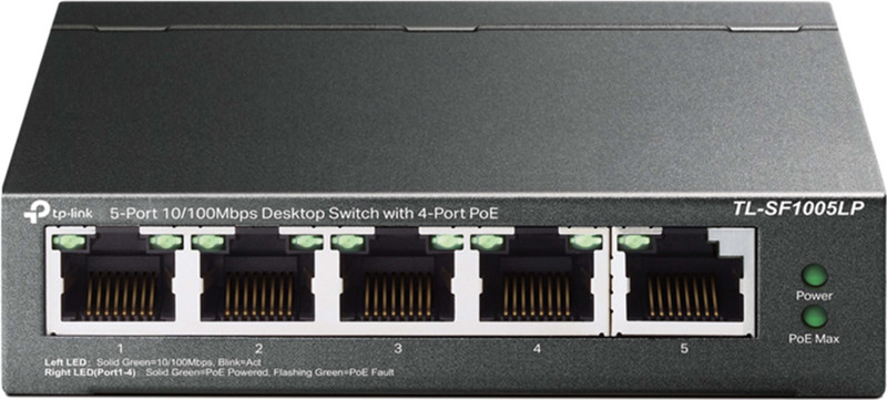 TP-Link TL-SF1005LP 5-Port 10/100Mbps Fast Ethernet with 4 PoE Switch for IP Camera 5 Ports 100 Mbps Unmanaged Network Switch(Black)