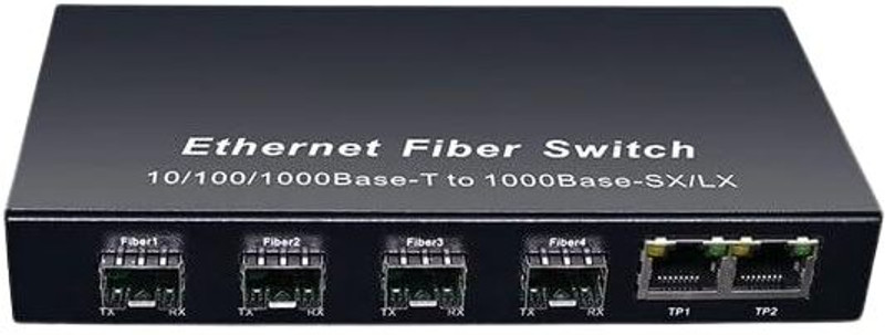 HANUTECH 6 Port Gigabit Ethernet Fiber Switch 4 SFP Fiber Port 2 RJ45 UTP Port Unmanaged 6 Ports 1000 Mbps Unmanaged Network Switch(Black)