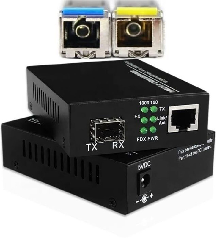 HANUTECH SFP to Ethernet Converter 1.25G DDM Bidi Transceiver 10/100/1000Base-Tx 1 Ports 1000 Mbps Unmanaged Network Switch(Black)