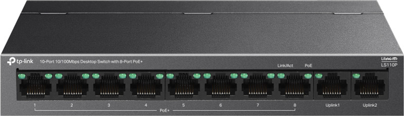 TP-Link LS110P 10/100Mbps Desktop Switch 8-Port PoE+ for IP Cameras and Devices 10 Ports 100 Mbps Unmanaged Network Switch(Grey)