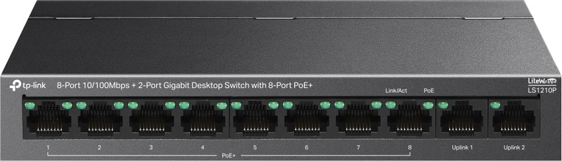 TP-Link LS109P 9-Port 10/100Mbps Desktop Switch with 8-Port PoE+ 9 Ports 100 Mbps Unmanaged Network Switch(Black)