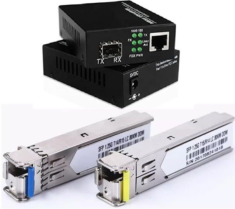 HANUTECH Pair 10/100/1000Mbps SFP Media Converter with 120KM Bidi SFP 0 Ports 1000 Mbps Unmanaged Network Switch(Black)