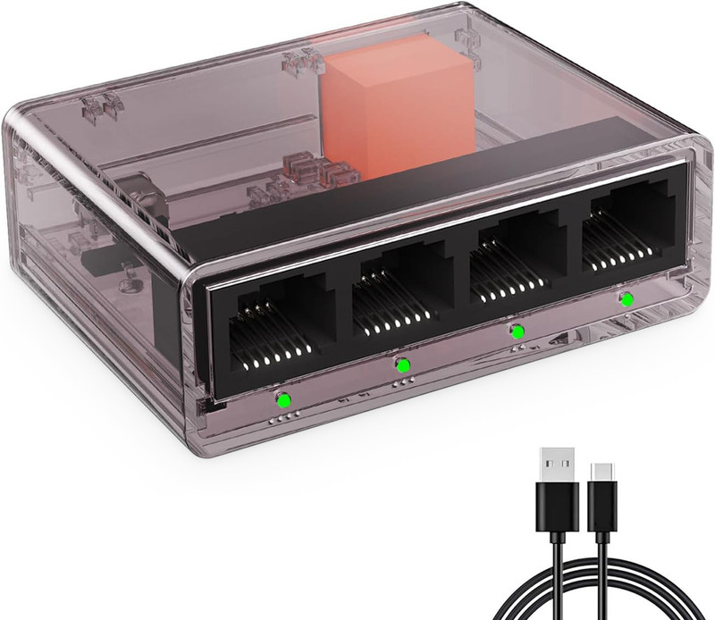 Zorbes Gigabit Ethernet Splitter 1 to 4 Port High Speed LAN Adapter 4 Ports 1000 Mbps Unmanaged Network Switch(Transparent)