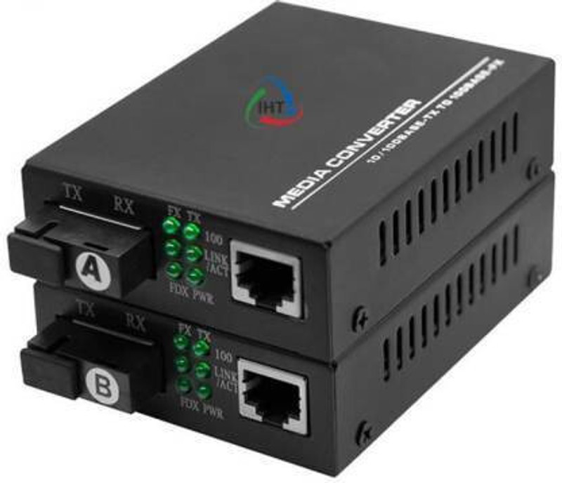 GoodsBazaar Media Converter 20 Km Single Mode Single Fiber 1 Pair (OTE-SMSF20) 2 Ports 100 Mbps Unmanaged Network Switch(Black)