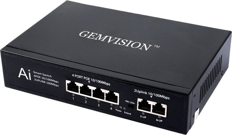 GEMVISION GV-0402F-78W PoE Smart Switch (4 Port PoE + 2 Uplink) 4 Ports 100 Mbps Smart Network Switch(Black)