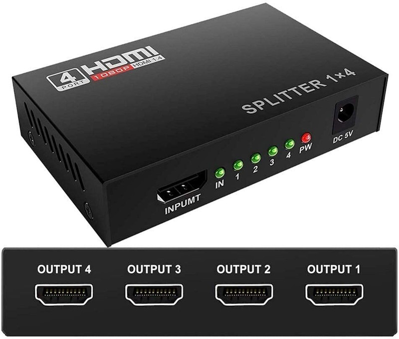 MAZRA Hdmi Splitter 4 Port, 1 Hdmi In 4 Hdmi Out 1080p/960p/720p Supported 0 Ports 100 Mbps Unmanaged Network Switch(Black)