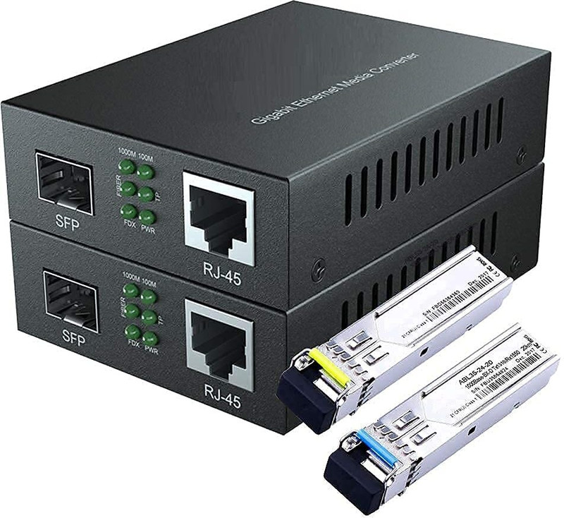 HANUTECH Gigabit SFP to RJ45 Media Converter With 1.25G DDM MMDF 850nm 0 Ports 1000 Mbps Unmanaged Network Switch(Black)