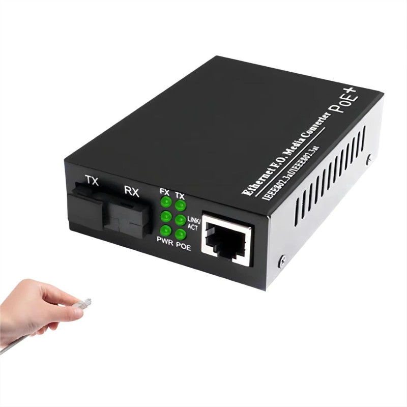 RAMEX 1 Port PoE+ Ethernet to Fiber Media Converter Gigabit, 10/100/1000Base-T RJ45 1 Ports 1000 Mbps Unmanaged Network Switch(Black)