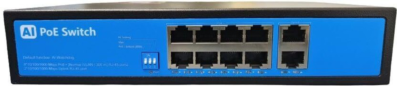 HANUTECH CCTV 8 Port Gigabit Poe Switch +2 Uplink Gigabit Ports Fully 10/100/1000 Poe Switch Powered By Original Realtek Chipset RJ45 Ethernet Ports Fully Gigabit POE Switch For CCTV Cameras Networking 8 Ports 1000 Mbps Smart Network Switch(Black)