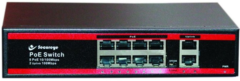 SECUREYE 8 PORT + 2 UP LINK POE NETWORK SWITCH 10/100 MBPS/8FE-2UE-LD-NB 9 Ports 100 Mbps Unmanaged Network Switch(BLACK-RED)