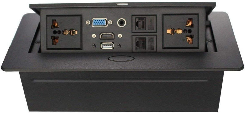 ELECTRO WOLF Hydraulic Cable Cubby Popup Box with HDMI/VGA/2 Power Connector/Audio/USB/2 LAN 2 Ports 100 Mbps Fully Managed Network Switch(Black)
