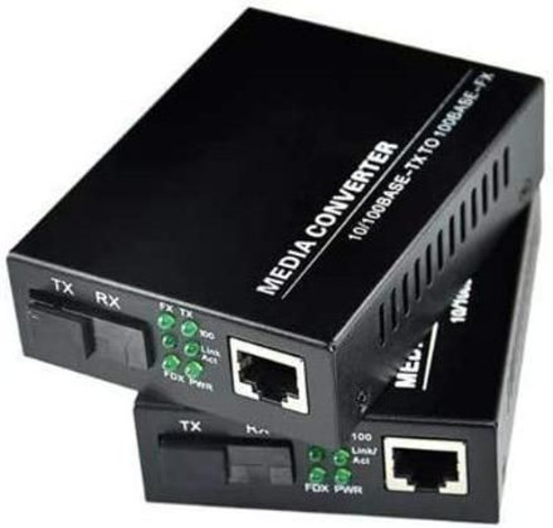 HANUTECH Optical Fiber Media Converter 10/100 Mbps | Fast Ethernet to Fiber Optic Single Mode Single Fiber Media Converter 10/100 Mbps | RJ 45 Port to 100Base-FX Single-Mode Fiber SMSF up to 20 Km 2 Ports 100 Mbps Smart Network Switch(Black)
