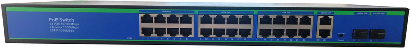 HANUTECH 24 Port Fast Ethernet PoE Switch | 24 PoE Ports w/2 UPG Ports & 2 SFP Slots 26 Ports 100 Mbps Unmanaged Network Switch(Blue)