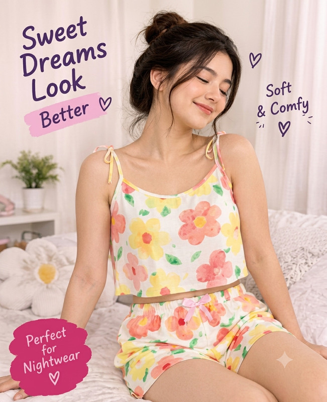 tfv Women Floral Print Multicolor Top & Shorts Set