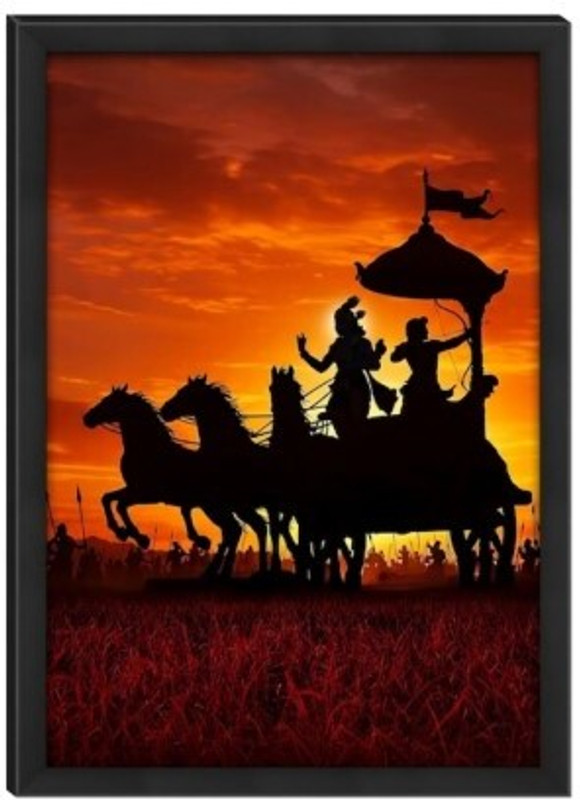 SGSF LordKrishnawithArjunphotoframe 12 inch wood(Multicolor)