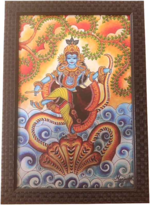HOIVA (Pack of 1) Krishna Kaliya Mardanam Mural painting for Wall black frame 12 inch MDF(Multicolor)