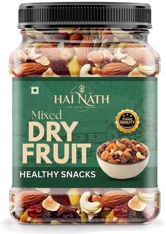 HAI NATH Premium Nut Mix | Mixed Dry Fruits & Nuts | Natural Dry Fruit Blend for Snacking Almonds, Cashews, Raisins, Walnuts, Pistachios(1 x 500 g)