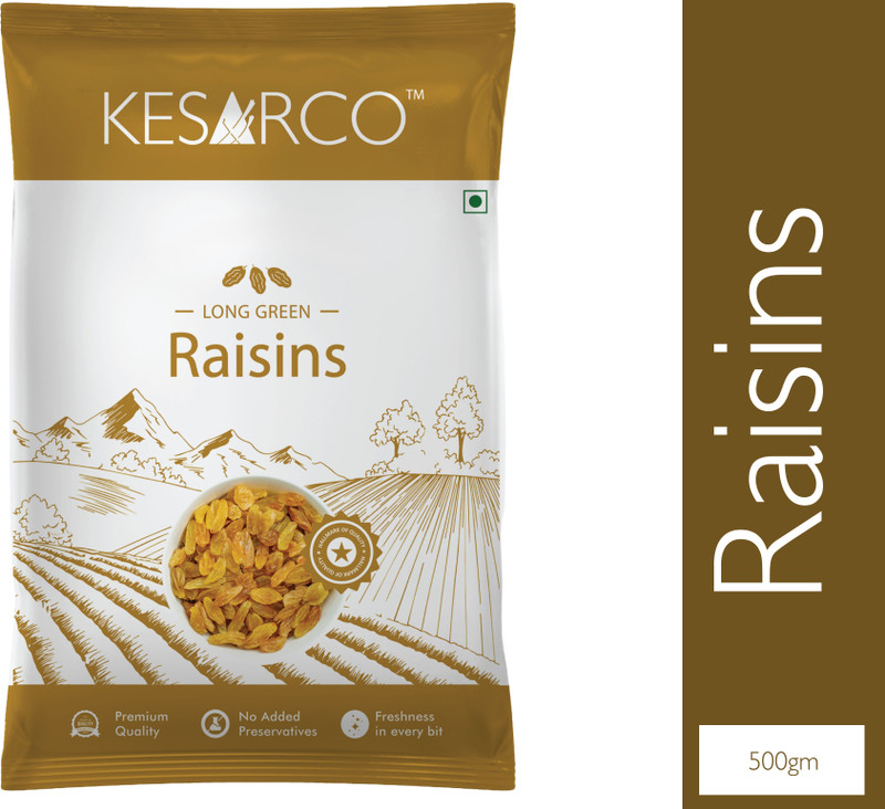 KESARCO Premium Seedless Green Raisins, Kishmish, Nutritious, Rich in Iron - 500 g Raisins(1 x 500 g)