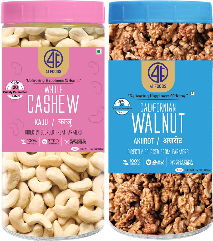 41 foods Dry fruits combo pack of Cashews Walnuts | Akhrot Kaju 300 GM Cashews, Walnuts(2 x 150 g)