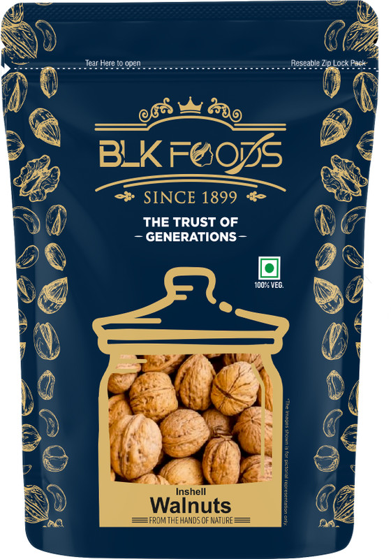 BLK FOODS Walnut Inshell 900g | Whole Akhrot Dry Fruit Pack Walnuts(1 x 900 g)