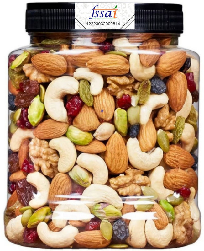 HAI PRABHU Premium Mix Dry Fruits Jar | 7 Superfoods in 1 Mix |500GM JAR | Almonds, Cashews, Apricots, Amla, Dry Dates, Kiwi, Raisins, Pistachios(1 x 500 g)
