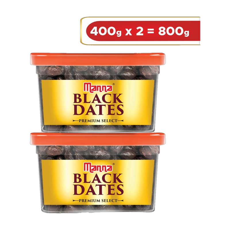 Manna Black Dates - 800g (400g x 2 Packs) | Select Premium Organic Handpicked Dates | Khajoor | Khajur | Soft Dried Healthy Snack | Soft & Juicy texture | Zero Added Sugar & Preservatives | Rich in Iron, Fibre & Vitamins Dry Dates Dry Dates(2 x 400 g)