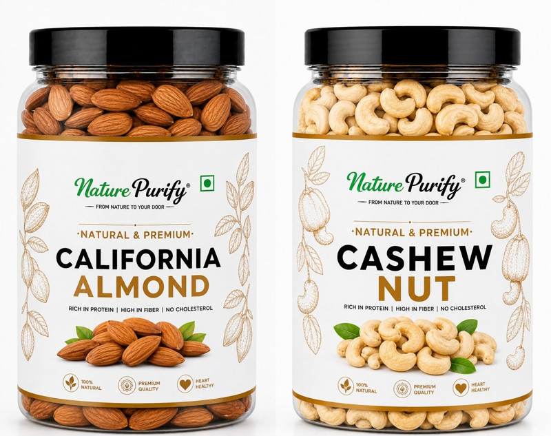 Nature Purify Dry Fruit Combo Almond + Cashew 1kg (Pack of 2) Almonds, Cashews(2 x 0.5 kg)