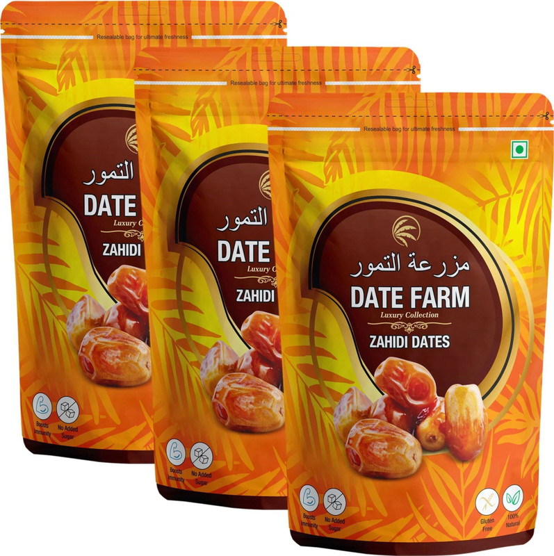Date Farm Zahidi Luxury & 100% Natural Khajur, Boosts Immunity, Arabian Wet Dates(3 x 500 g)