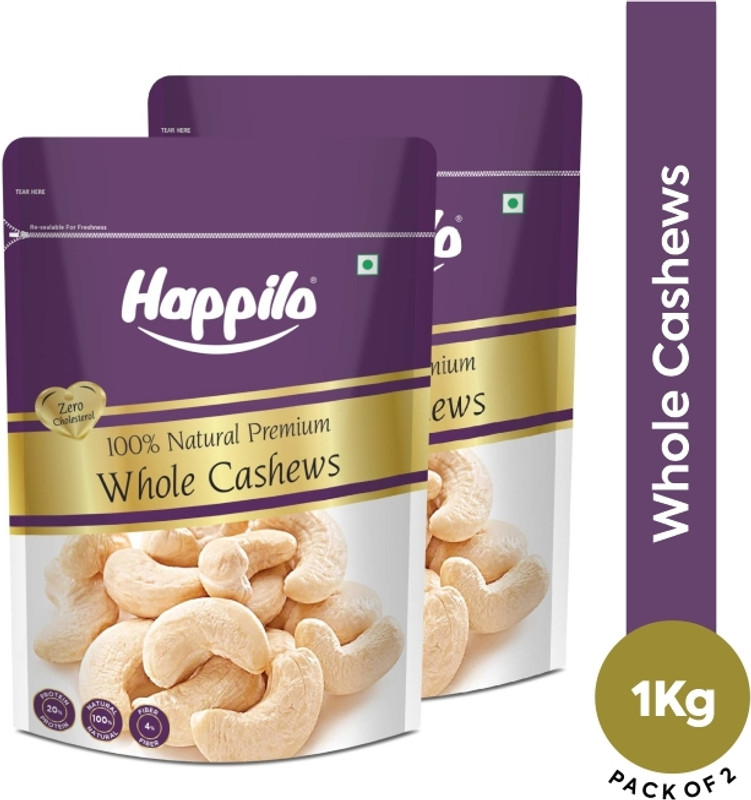 Happilo 100% Natural Premium Whole Cashews 1000g Super Saver Cashews(2 x 1 kg)