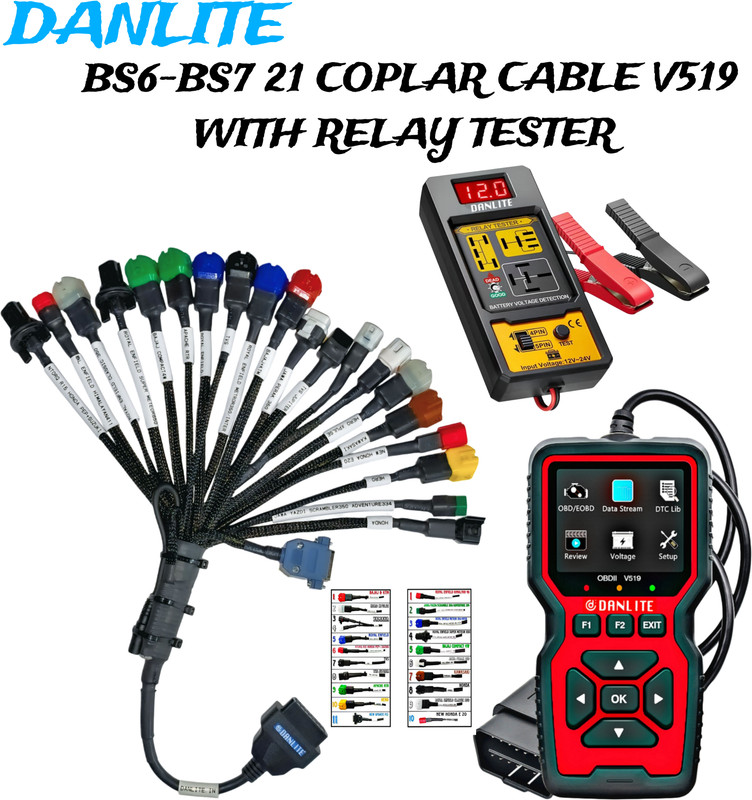 Danlite BS6-BS7 21 Coplar Cable V519 with OBD2 Scanner & Digital Relay Tester Kit OBD Reader