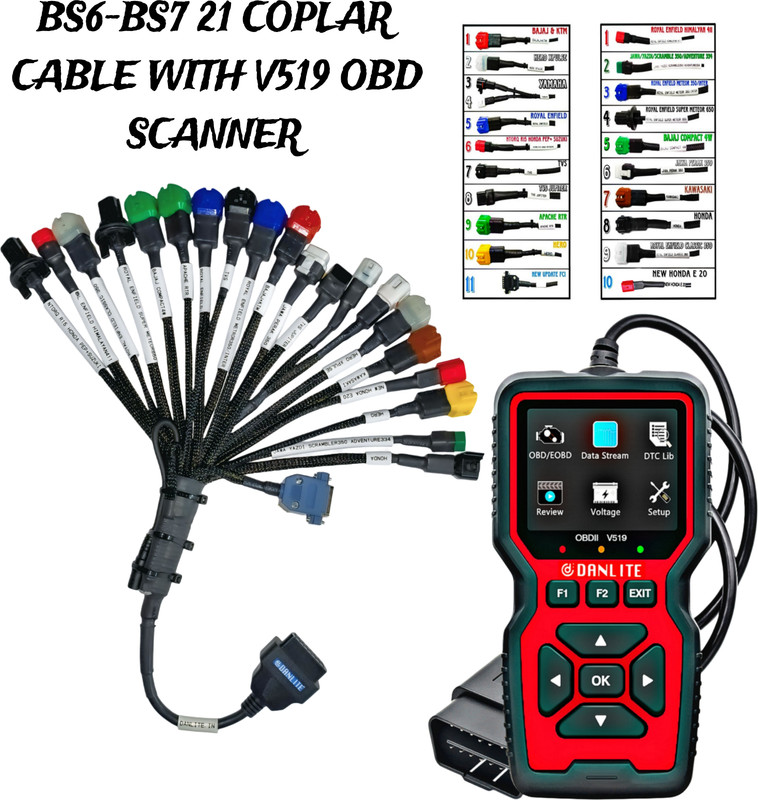 Danlite BS6 BS7 21 Cable Set with V519 OBD Scanner for Bike Diagnostic Tool OBD Reader