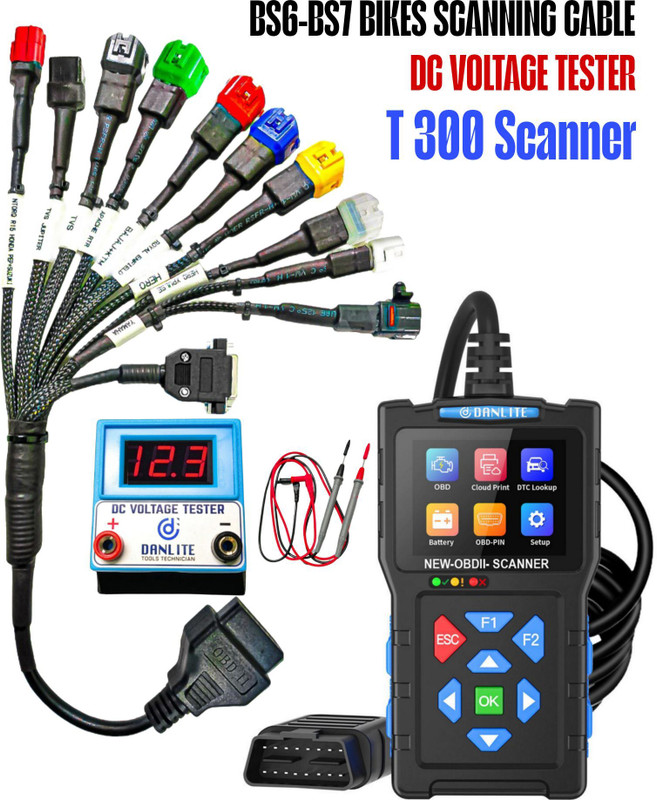 Danlite T300 OBD Scanner New Version with 11 Cord Cable Free DC Voltage Tester Combo OBD Reader
