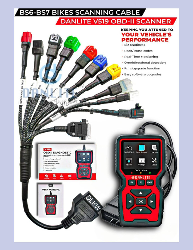 Danlite Bs6 Bikes Bs7 Scanning Cable With V519 OBD Scanner E-20 Special OBD Reader